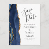 Modern Agaat Marine Blauw Goud Blank Save the Date Briefkaart (Voorkant)