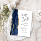 Modern Agaat Marine Blauw Goud Blank Save the Date Briefkaart