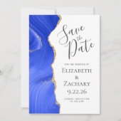 Modern Agaat Royal Blue Gold Save the Date Kaart (Voorkant)