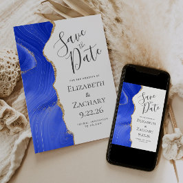 Modern Agaat Royal Blue Gold Save the Date Kaart