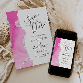 Modern Agaat Roze Zilver Save the Date Kaart