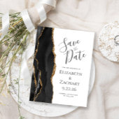 Modern Agate Black Gold bespaart de datum Aankondigingskaart