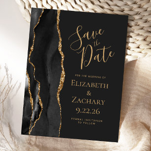 Modern Agate Black Gold Dark Save the Date Aankondigingskaart