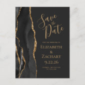 Modern Agate Black Gold Dark Save the Date Aankondigingskaart (Voorkant)