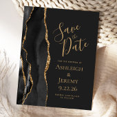 Modern Agate Black Gold Dark Save the Date Briefkaart