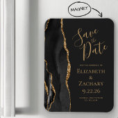 Modern Agate Black Gold Dark Save the Date Magneet