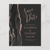 Modern Agate Black Roos Gold Dark Save the Date Aankondigingskaart (Voorkant)