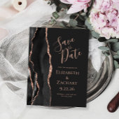 Modern Agate Black Roos Gold Dark Save the Date Aankondigingskaart