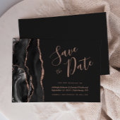 Modern Agate Black Roos Gold Dark Save the Date Kaart
