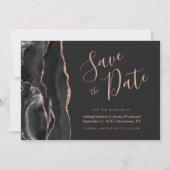 Modern Agate Black Roos Gold Dark Save the Date Kaart (Voorkant)