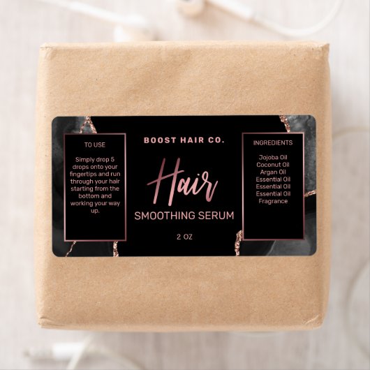 Modern Agate Black Roos Gold Hair Serum Labels (Insitu)