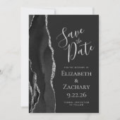 Modern Agate Black Silver Dark Save the Date Aankondiging (Voorkant)