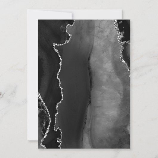 Modern Agate Black Silver Dark Save the Date Aankondiging (Achterkant)