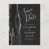 Modern Agate Black Silver Dark Save the Date Aankondigingskaart (Voorkant)