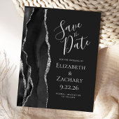 Modern Agate Black Silver Dark Save the Date Aankondigingskaart