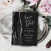 Modern Agate Black Silver Dark Save the Date Aankondigingskaart