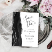Modern Agate Black Silver Save the Date Aankondigingskaart