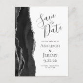 Modern Agate Black Silver Save the Date Aankondigingskaart (Voorkant)