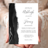 Modern Agate Black Silver Wedding Kaart