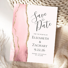 Modern Agate Blush Gold Save the Date Notice Aankondigingskaart
