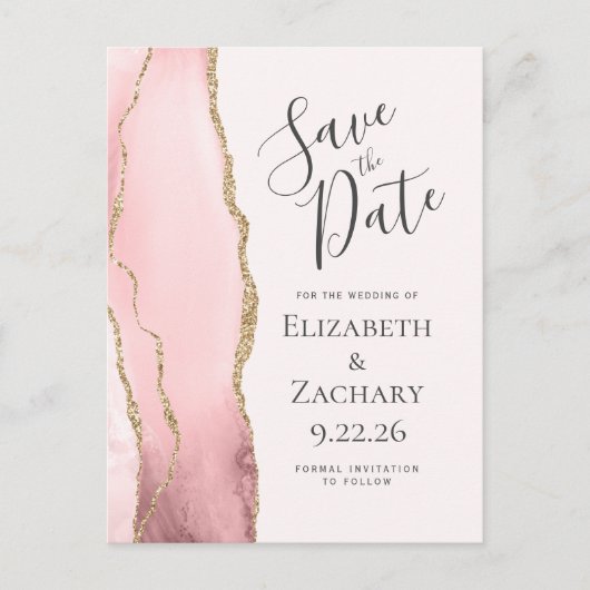 Modern Agate Blush Gold Save the Date Notice Aankondigingskaart (Voorkant)