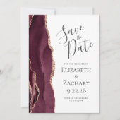 Modern Agate Bourgondië Roos Gold Save the Date Ka Kaart (Voorkant)