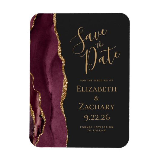 Modern Agate Burgundy Gold redt de datum Magneet (Verticaal)