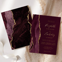 Modern Agate Burgundy Red Wedding Folie Uitnodiging