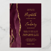 Modern Agate Burgundy Red Wedding Folie Uitnodiging (Voorkant)