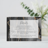 Modern Agate Frame Black Gold Wedding Details Informatiekaartje (Staand voorkant)