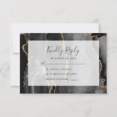 Modern Agate Frame Black Gold Wedding RSVP Kaartje (Voorkant)
