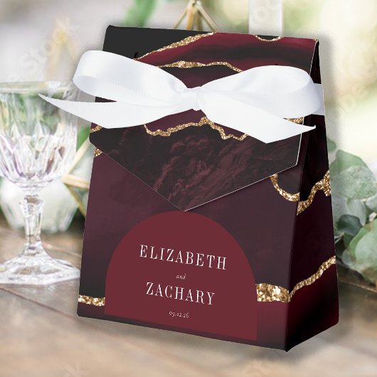 Modern Agate Geode Arch Burgundy Gold Bedankdoosjes