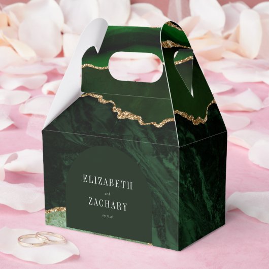 Modern Agate Geode Arch Hunter Green Gold Bedankdoosjes (Huwelijk)