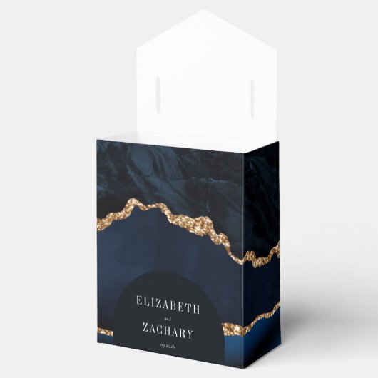 Modern Agate Geode Arch Navy Blue Gold Bedankdoosjes (Geopend)