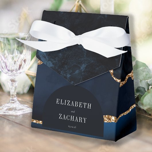 Modern Agate Geode Arch Navy Blue Gold Bedankdoosjes