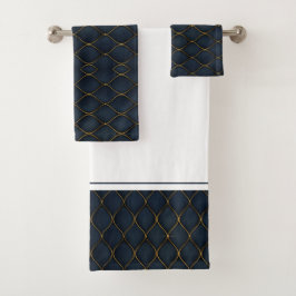 Modern Agate Geode Navy Blue Gold Monogram Bad Handdoek