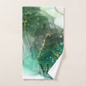 Modern Agate Geode Zee Green Gold Monogram Script Bad Handdoek (Handdoek)