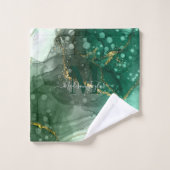 Modern Agate Geode Zee Green Gold Monogram Script Bad Handdoek (Wasdoekje)