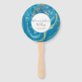 Modern Agate Geodes Crytal Blue Gold Weduwronde Handwaaier (Voorkant)