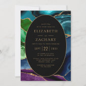 Modern Agate Gold Ovaal Lijst QR Code Huwelijk Kaart (Voorkant)