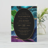 Modern Agate Gold Ovaal Lijst QR Code Huwelijk Kaart (Staand voorkant)