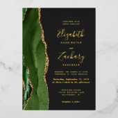Modern Agate Hunter Green Gold Donk Wedding Folie Uitnodiging (Voorkant)