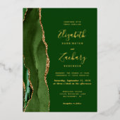Modern Agate Hunter Green Gold Wedding Folie Uitnodiging (Voorkant)