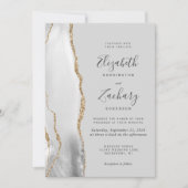 Modern Agate Light Grey Gold Wedding Kaart (Voorkant)