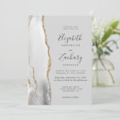 Modern Agate Light Grey Gold Wedding Kaart (Staand voorkant)