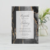 Modern Agate Lijst Black Gold Wedding Kaart (Staand voorkant)