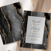 Modern Agate Lijst Black Gold Wedding Kaart