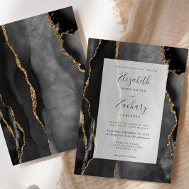 Modern Agate Lijst Black Gold Wedding Kaart