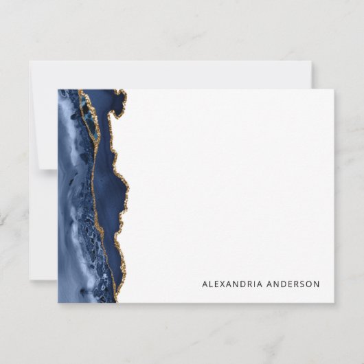 Modern Agate Navy Blue Glitter Marble Geode Notitiekaartje (Voorkant)