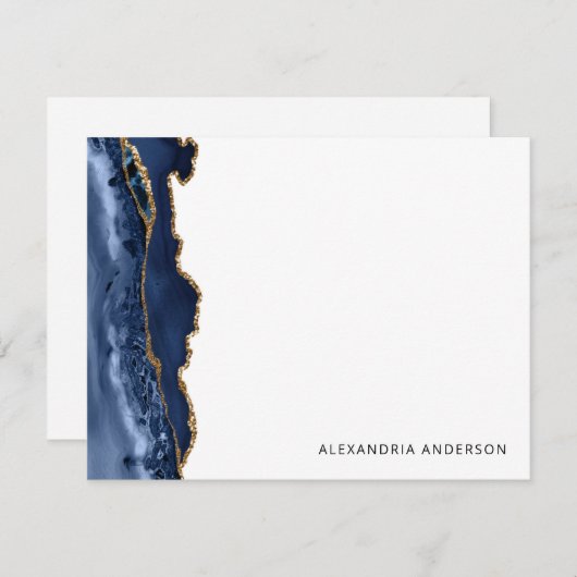 Modern Agate Navy Blue Glitter Marble Geode Notitiekaartje (Voorkant / Achterkant)